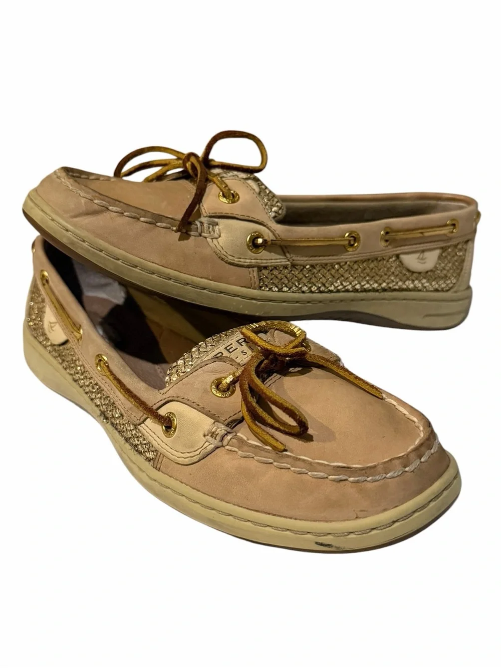 Sperry Angelfish Linen Gold Glitter  Loafer Boat Shoe Size 9M